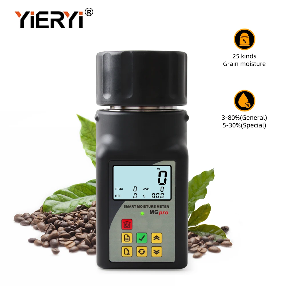 Yieryi Smart Coffee Cocoa Bean Moisture Meter MG-Pro Grain Moisture Tester Monitor Professional Seed Moisture Data Logger 3-80%