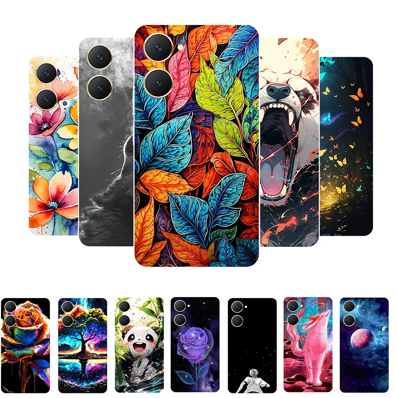 For Vivo Y03 Case Y 03 Colorful Leaves Flower Painted Soft Silicone Cover for Vivo Y03 V2332 Bumper VivoY03 4G Phone Cases