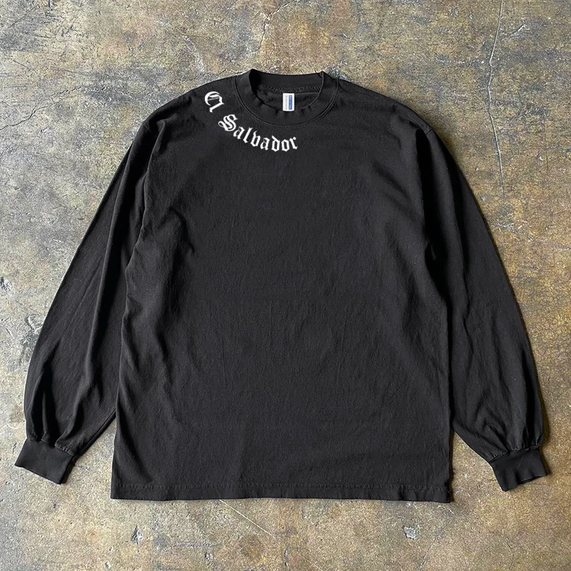 Heavyweight 300g Pure Cotton Long Sleeve T-Shirt American Letter Couple Style Loose Fit Versatile MiaoMiao Story T-Shirt