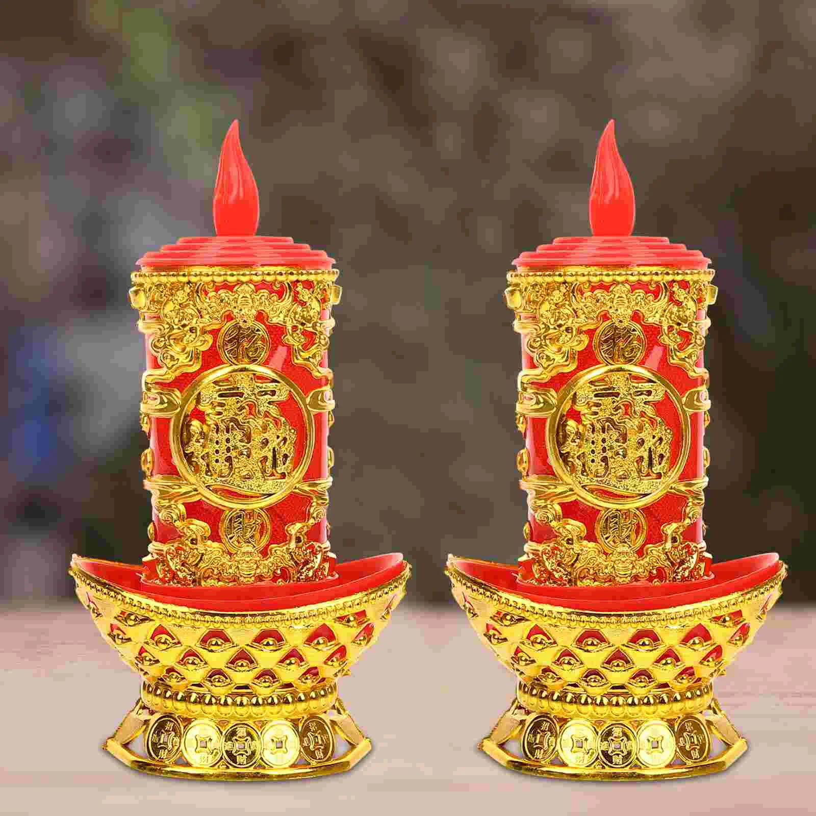 2 Pcs Sacrificial Lamp Altar Candles Vintage Decor Flashing Lamps for Hall Plastic