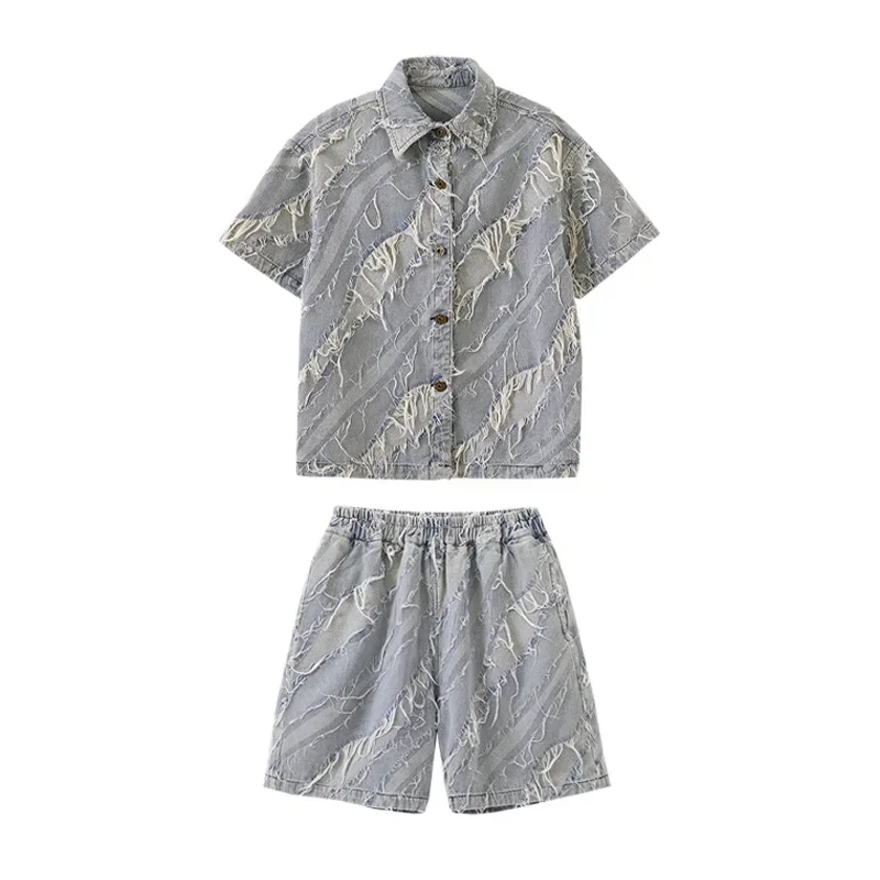 

New Hip Hop Street Dance Clothes for Kids Gray Denim Vest Shorts T Shirt Boys Girls Jazz Performance Costume Teens Stage Outfits