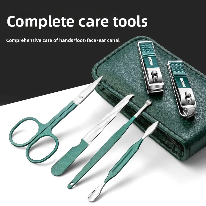 Portable dark green nail clipper set, 6-piece set, nail clipper set, household nail clipper set, wholesale nail art set