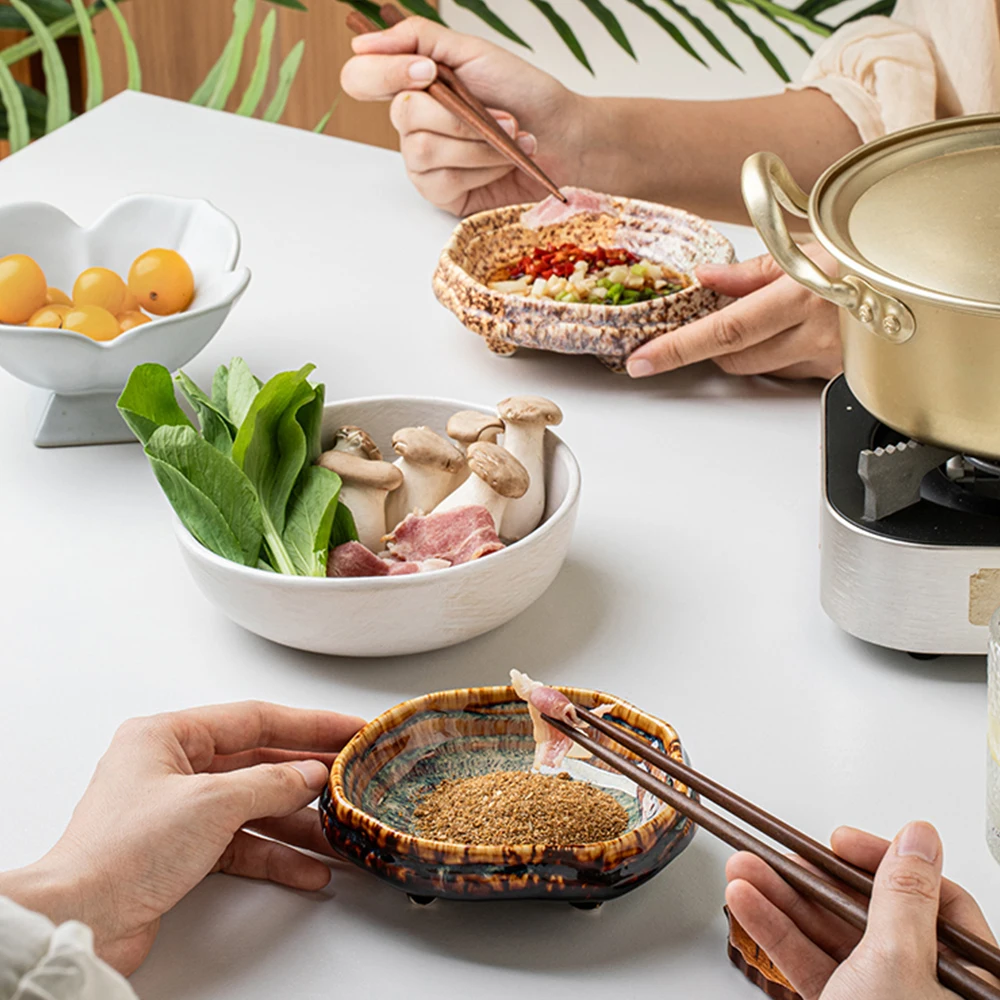 Alien Ceramic Plate Contrast Color Hot Pot Seasoning Dishes Ice Cracked Glaze Home Kitchen Dessert Plates Japanese Style Plate