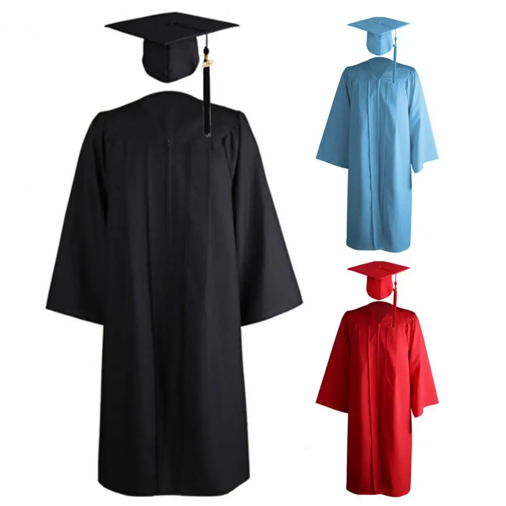 Academic Hat Set University Hidden Zipper Academic Robe Set Pure Colors Bachelor Mortarboard Set for Graduation Ceremony