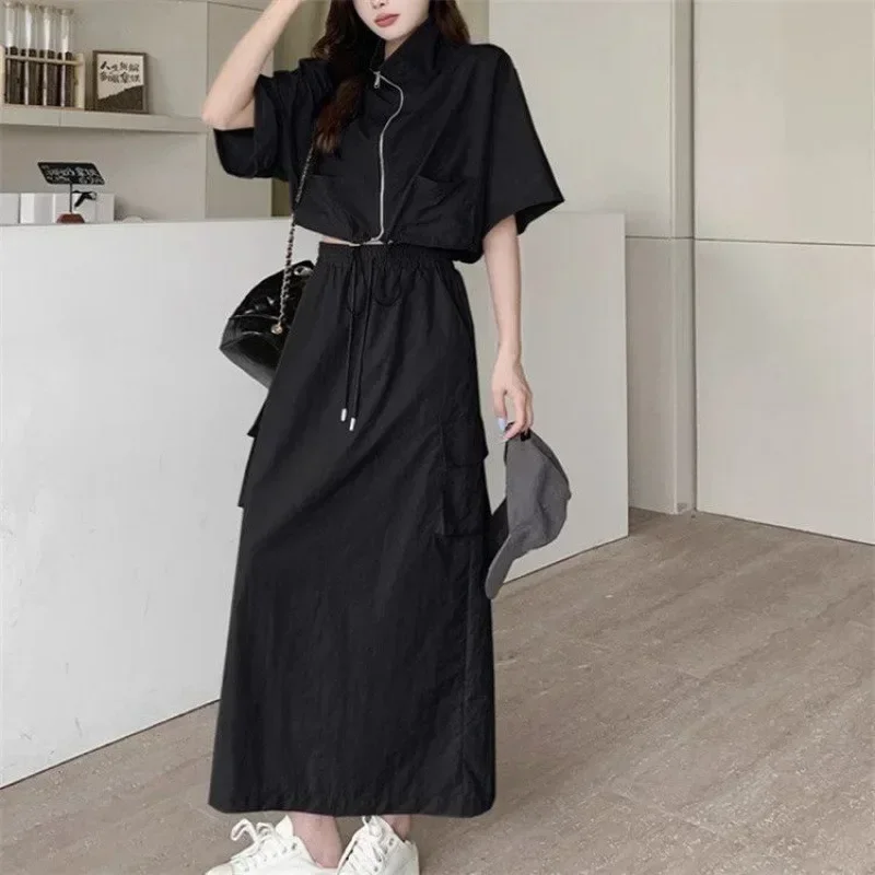 

Cargo Style Skirt Sets Women Summer Shirts Retro Casual Solid Chic High Street Minimalist Popular Trendy Y2k Clothing Ulzzang