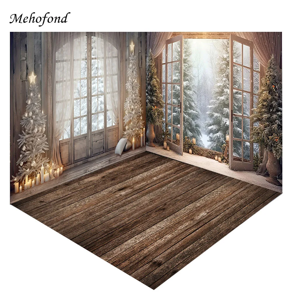 Mehofond Photography Background Winter Christmas Window Forest Xmas Tree Holiday Kid Family Portrait Decor Backdrop Photo Studio