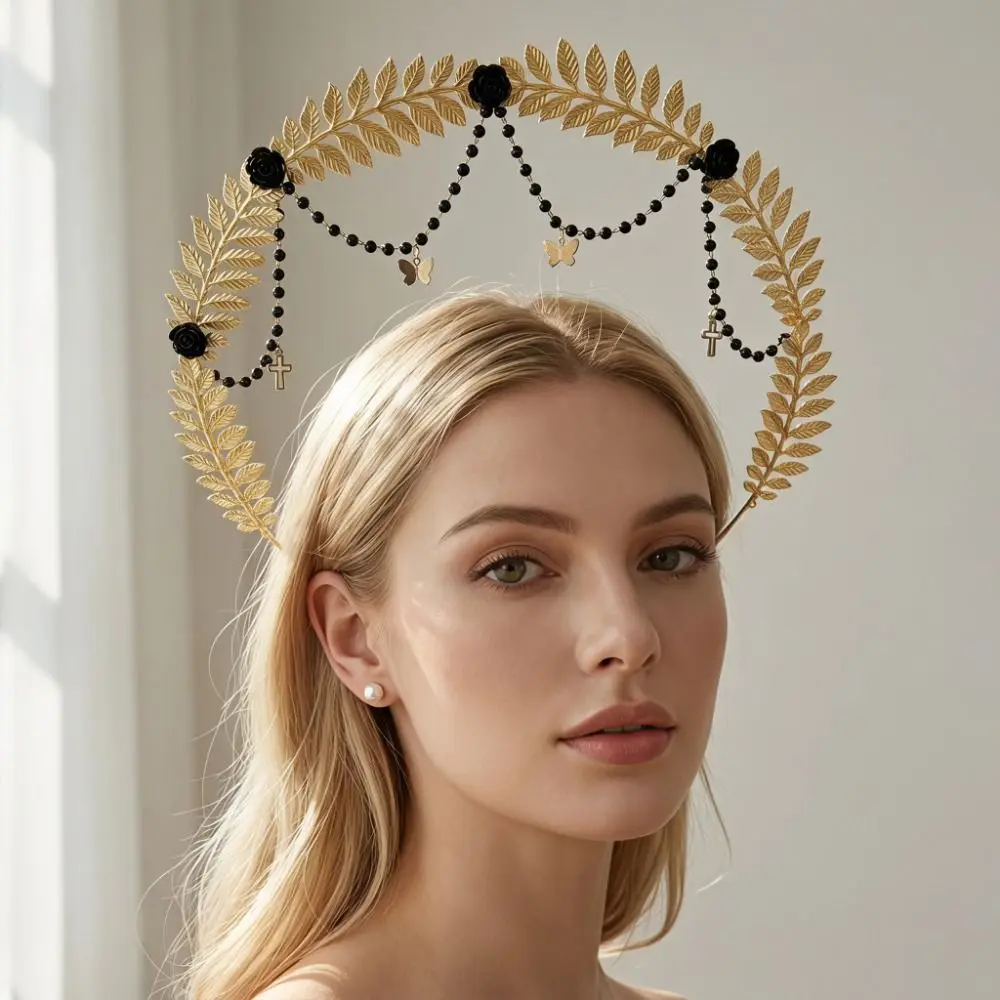 Gold Plated Halo Crown Vintage Wheat Ear Leaf Baroque Tiara Headband Exquisite Spike Design Sun Goddess Crown