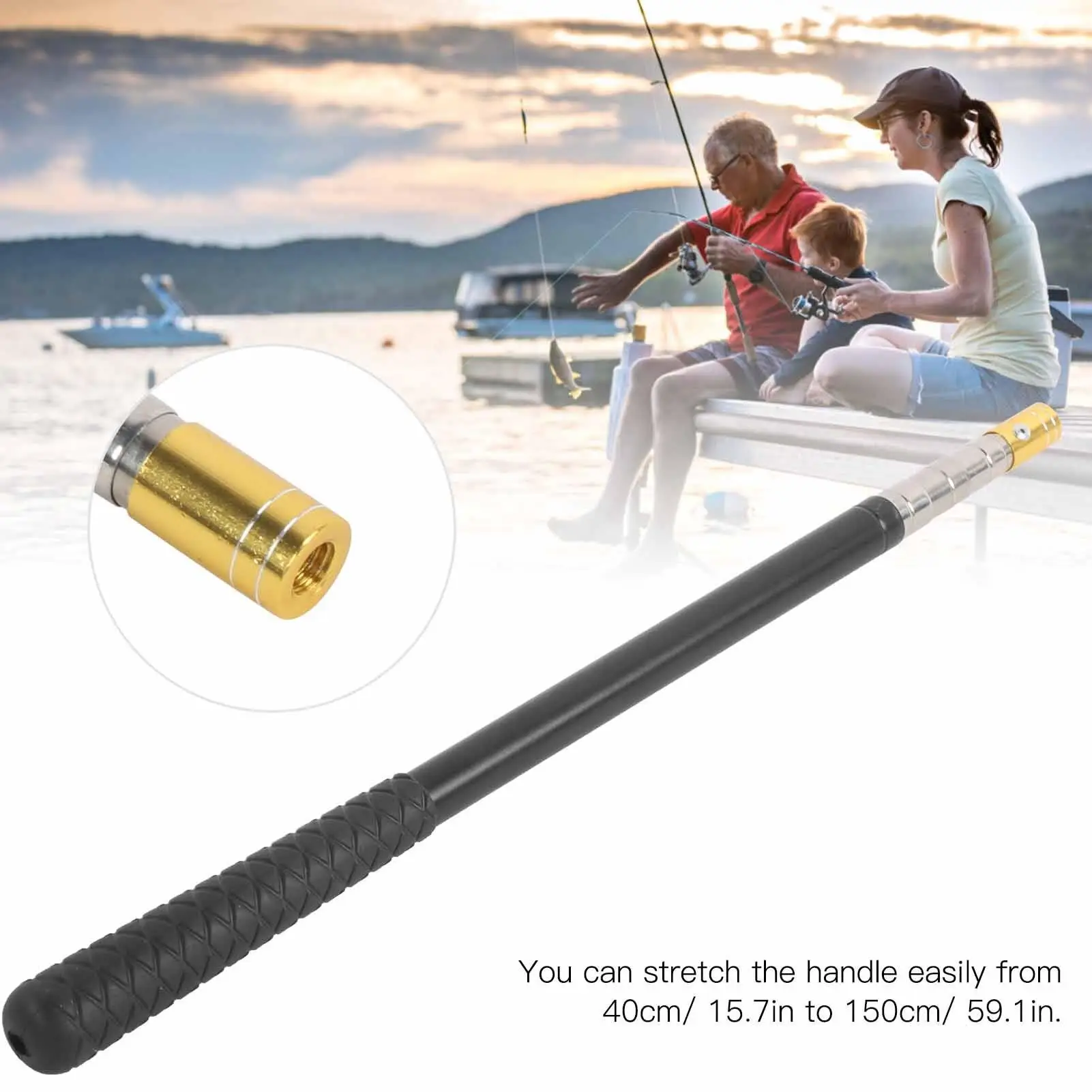 0.7m-1.5m Telescopic Fishing Rod - Stainless Steel, 3/5 Sections Portable Mini Pole with Net Cage