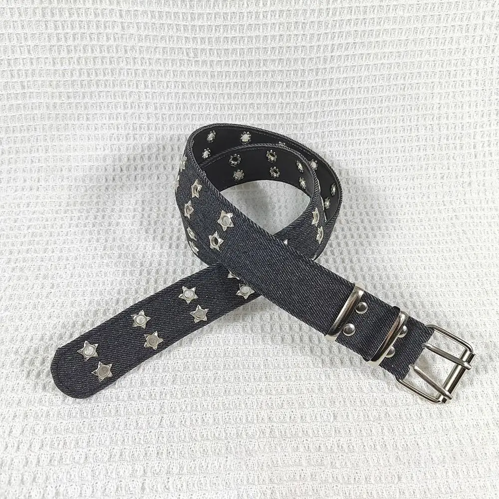 Pop Punk Denim Dopamine Style Jeans Double Breasted Waistband Star Detail Distressed Design Retro Jeans Belt Trendy