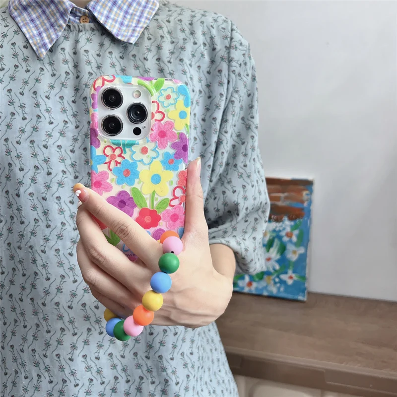 

Oil painting summer dopamine colorful flower phone case suitable foriphone15promax，High-end Niche Trendy Women's Style
