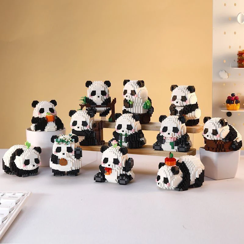 Cute Chinese Style Animal Panda Building Blocks Model Desktop Decoration Diy Assemble Educational Mini Bricks Toys for Kid Gift