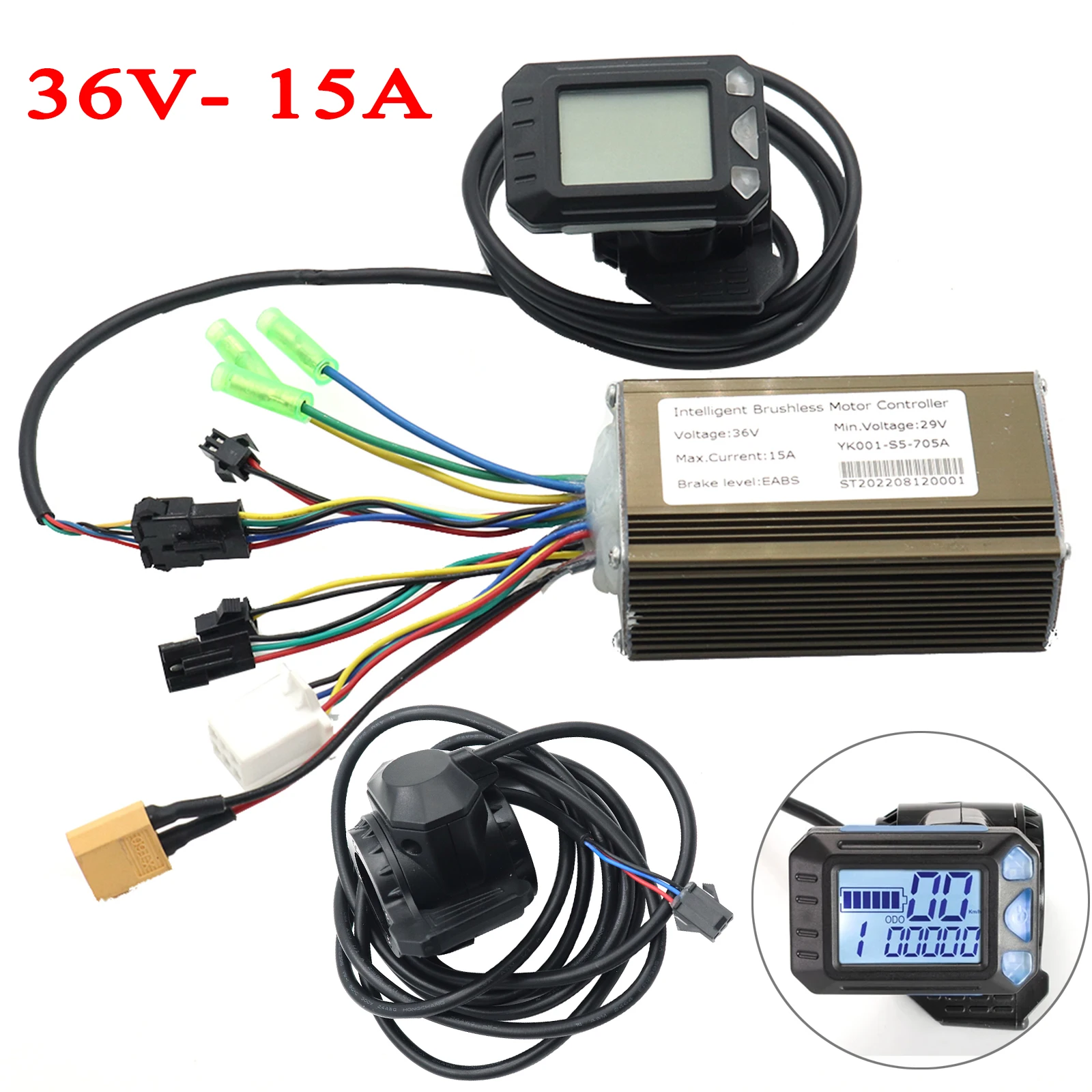 LCD Display S5 With Thumb Throttle Shifter+36v48v250w350w15A Controller Small Size For Electric Scooter Ebike MTB ATV Conversion