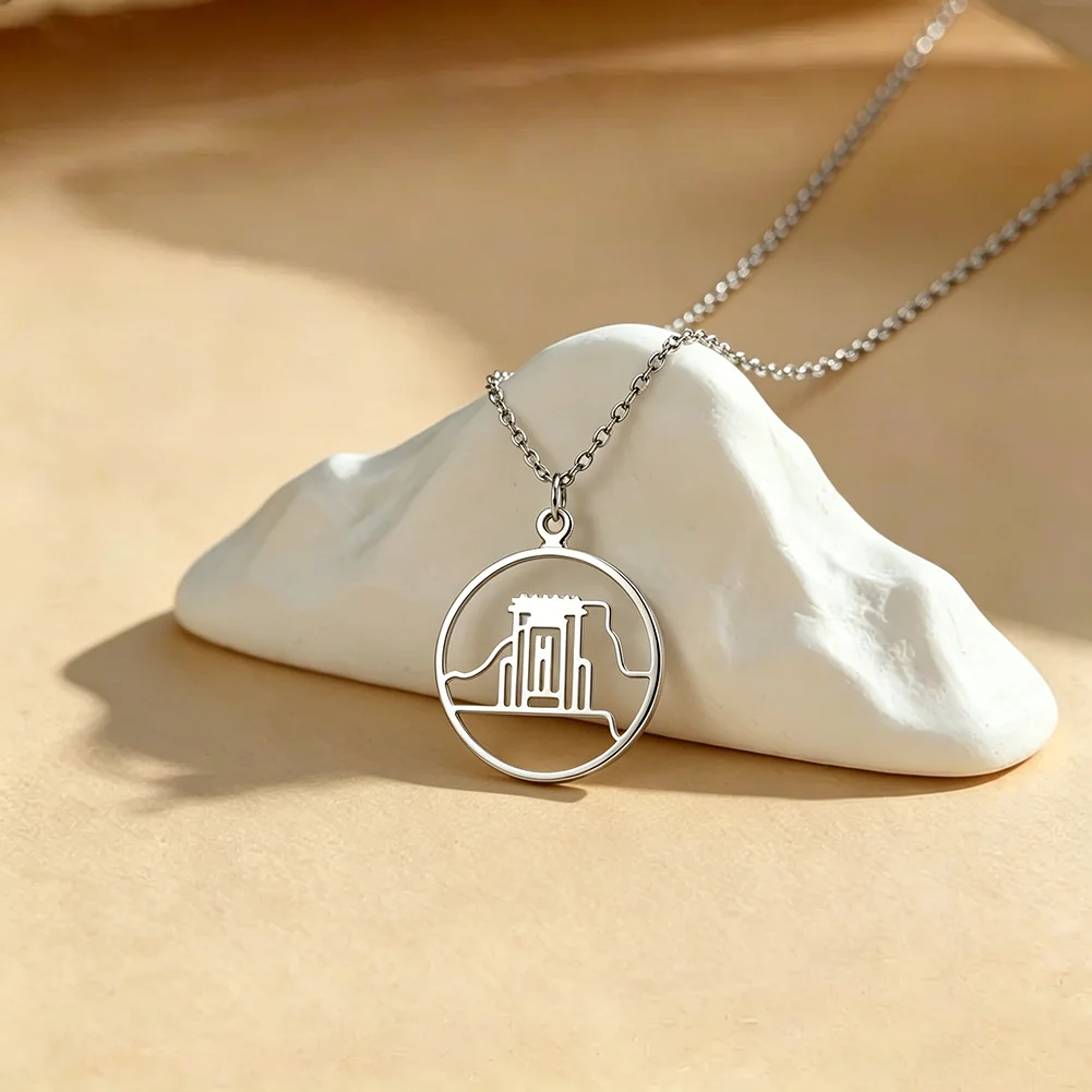 Temple Mount Jerusalem Pendant Necklace for Women Men Stainless Steel Hollow Out Chain Necklace Jewelry Gift for Women Men