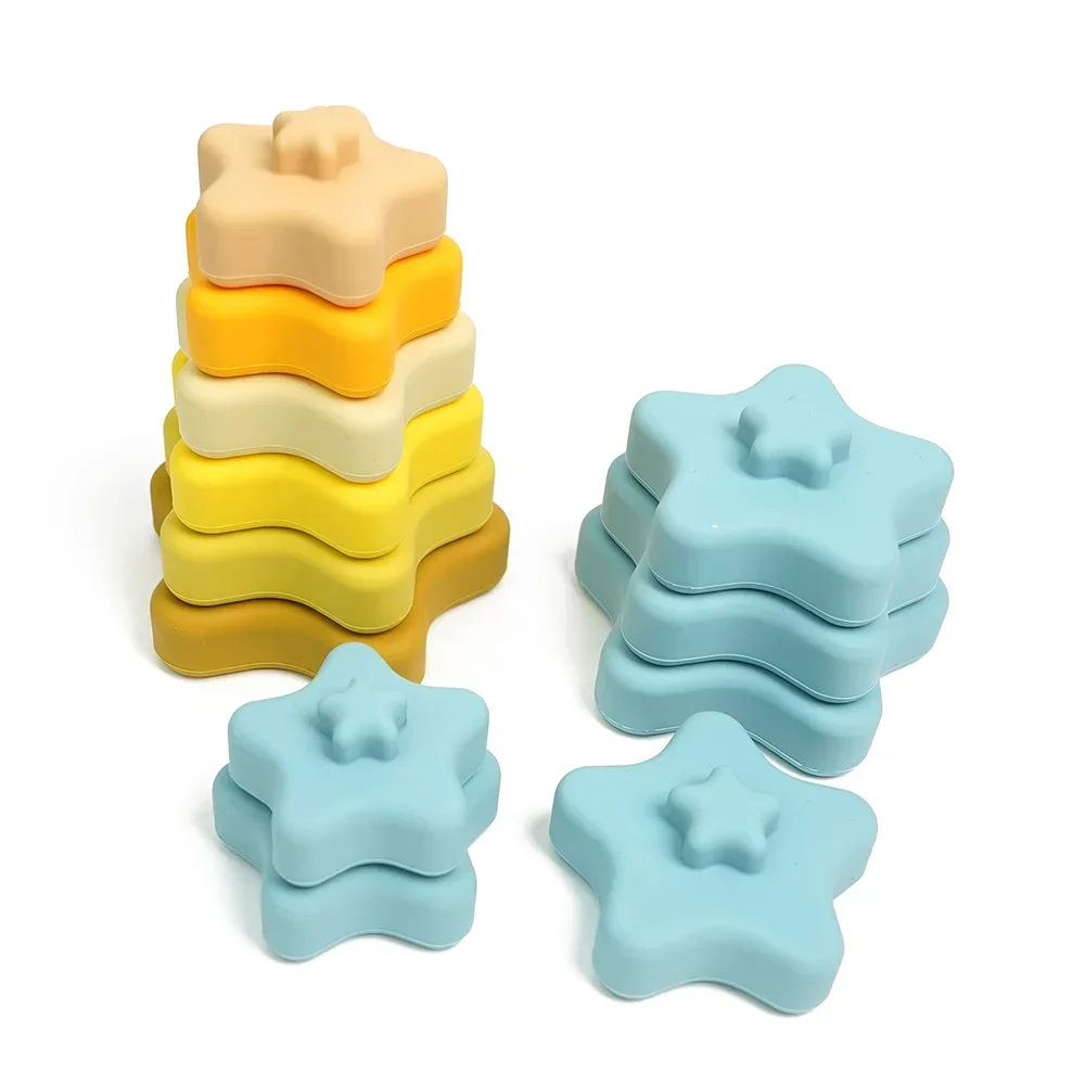 New Design Custom Montessori Building Blocks BPA Free Toddler Kids Educational Sensory Learning Baby Silicone Stacking Toys