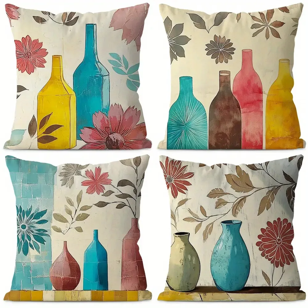 Retro Watercolor Vase Theme digital printing pillow cover Short plush Suitable living rooms bedrooms sofas throw cushion cover