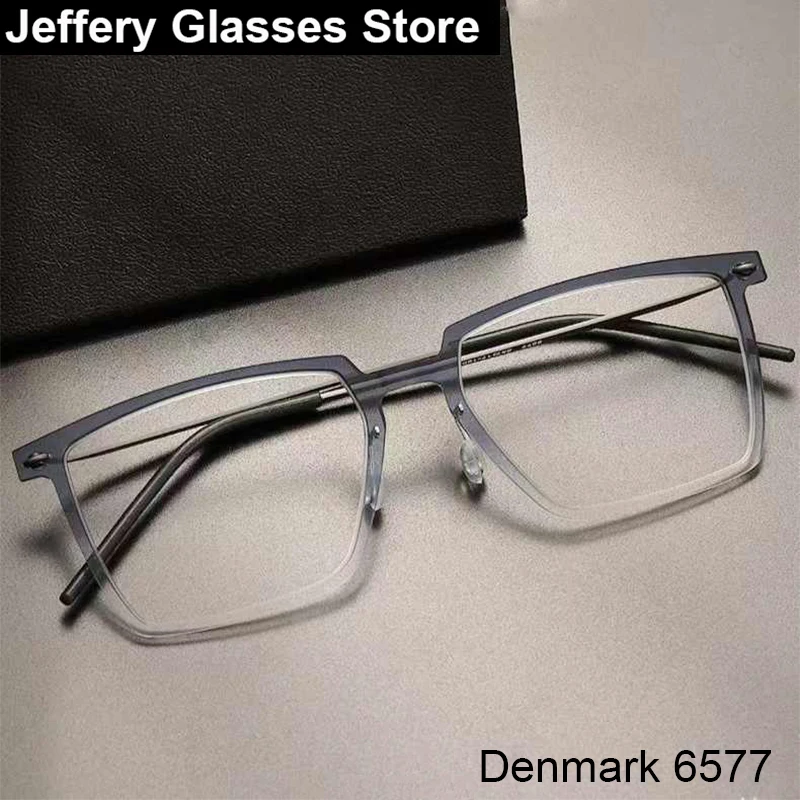 Dänemark Marke Big Square 6577 Gläser Rahmen Männer Acetat Titan Ultra-Licht Brillen Mode Business Büro Brillen Gafas – Detail 3
