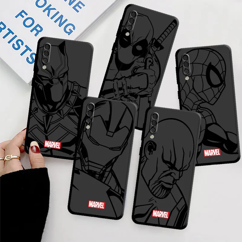 Black Soft Cover For Samsung Galaxy A03s A10 A03 A20s A20e A91 A42 A04e A50s M33 M54 A40 Phone Case Marvel SpiderMan IronMan Art