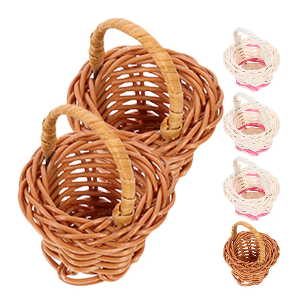 

6 Pcs Rattan Flower Basket Mini Baskets Girl Decorative Tiny Woven with Handle Bamboo Handles Micro Scene Round