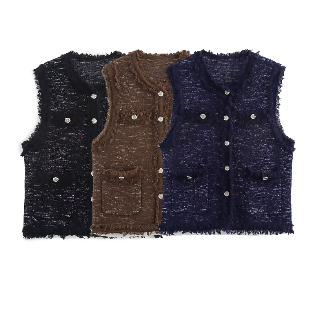 

Small Fragrance Tassel Casual Vest O Neck Women Fashion Vintage Loose French Sleeveless Coat Knitted Cardigan Female Waistcoat