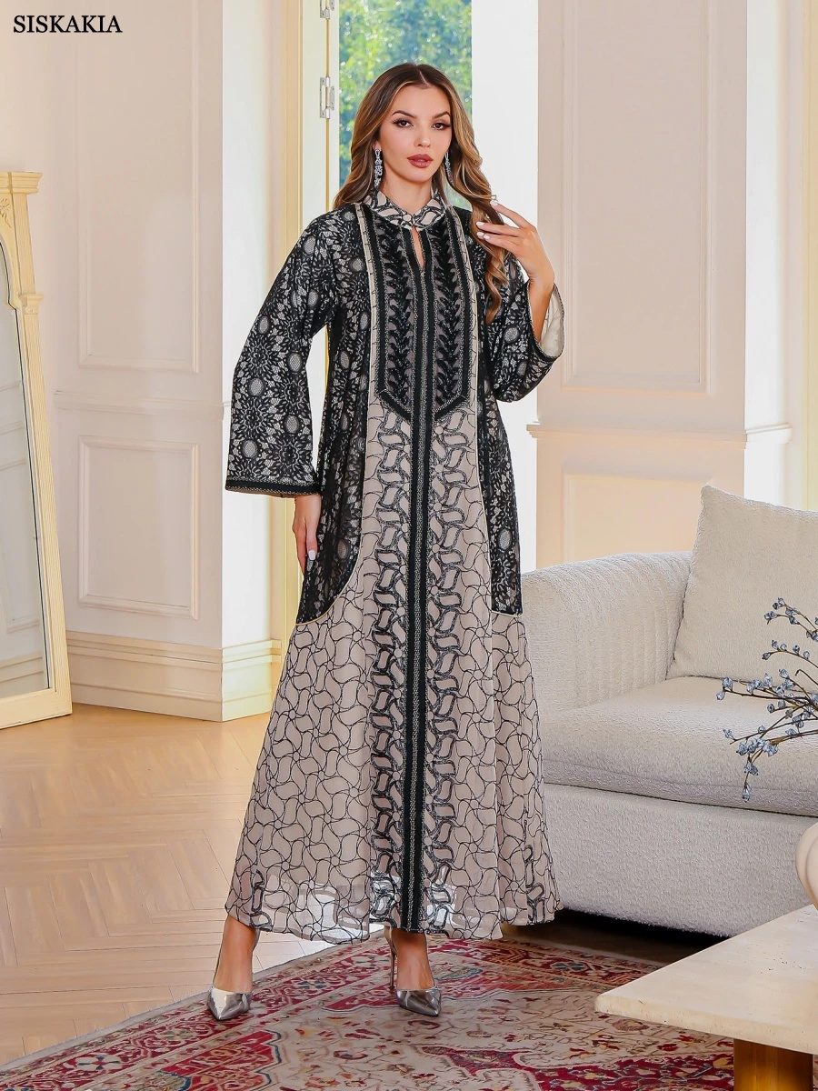 Siskakia New Dubai Luxury Embroidery Woman Evening Dress Stylish Muslim Elegant Maxi Abaya 2025