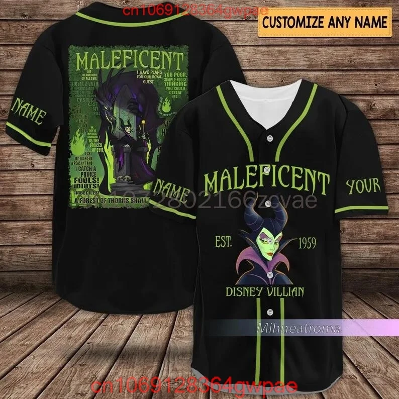 Disney Villain Maleficent Baseball Jersey Shirt Custom Name Men\'s Women Short Sleeve Shirt Disney Casual Sports Baseball Uniform