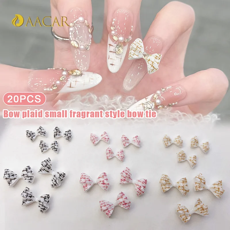 20Pcs Checkered Plaid Resin Bows Nail Charms Ties Nail Art DIY Decorations for Creative Nail Design