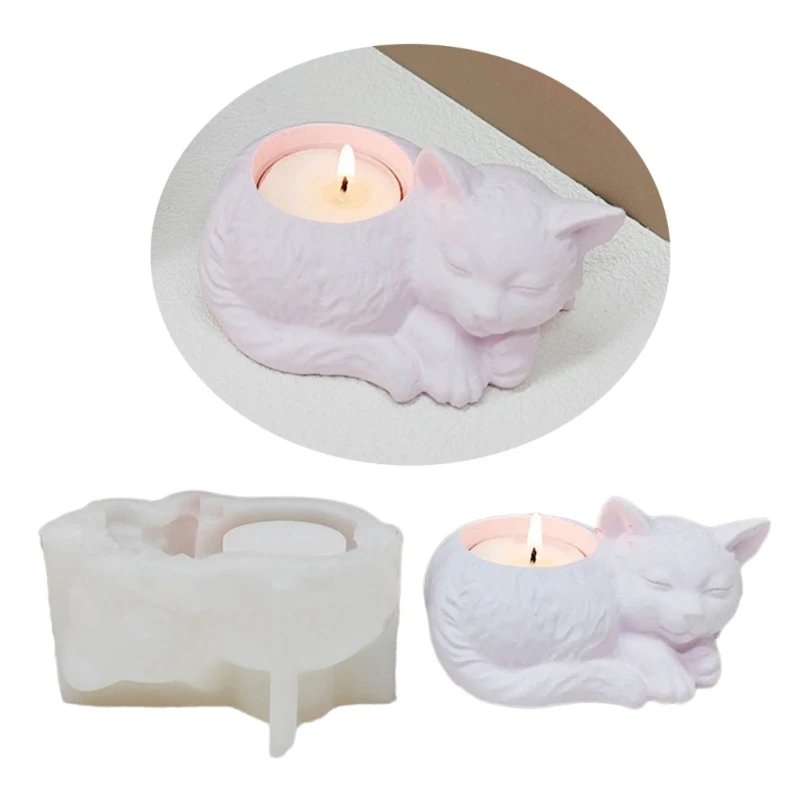 Silicone Moulds Animal Candlesticks Resins Molds Sleeping Cats Candle Holder Silicone Molds DIY Concrete Castings Moulds