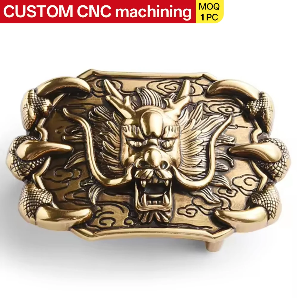 

Custom CNC Die-Casting Services: Exquisitely Engraved Dragon-Shaped Belt Buckle with Antique Brass Dragon Pattern CNC Machining