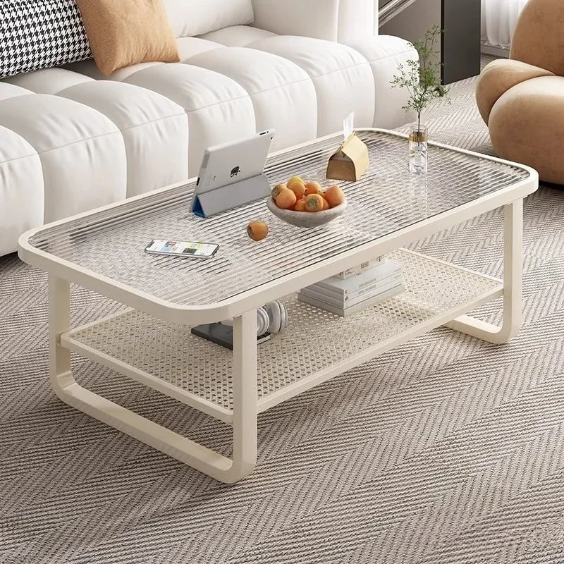 Luxo leve, sentido sofisticado, vidro temperado, mesa de centro, moderno, simples, apartamento pequeno