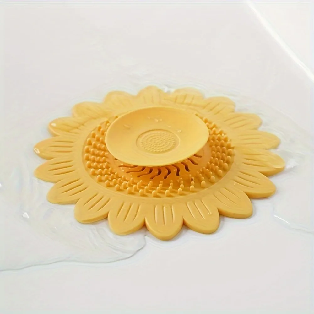 Sunflower Shaped Silicone Drain Stopper Anti-Odor Filter Cover for Bathroom Kitchen Sink Floor Drain Protector Hair Filtration