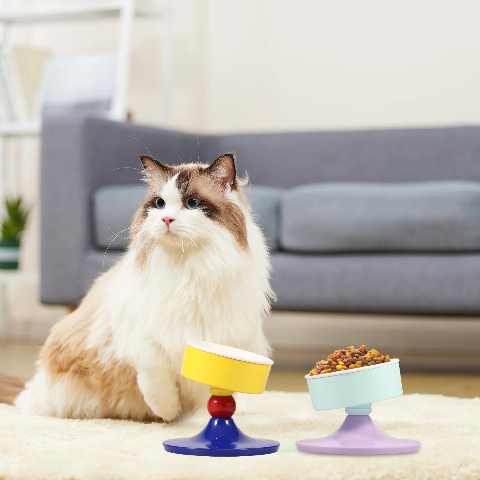 

Керамическая приподнятая миска для кошек и собак с регулируемой высотой, съемная, легко чистящаяся, приподнятая миска для кормления с противоскользящей подушечкой для еды, воды