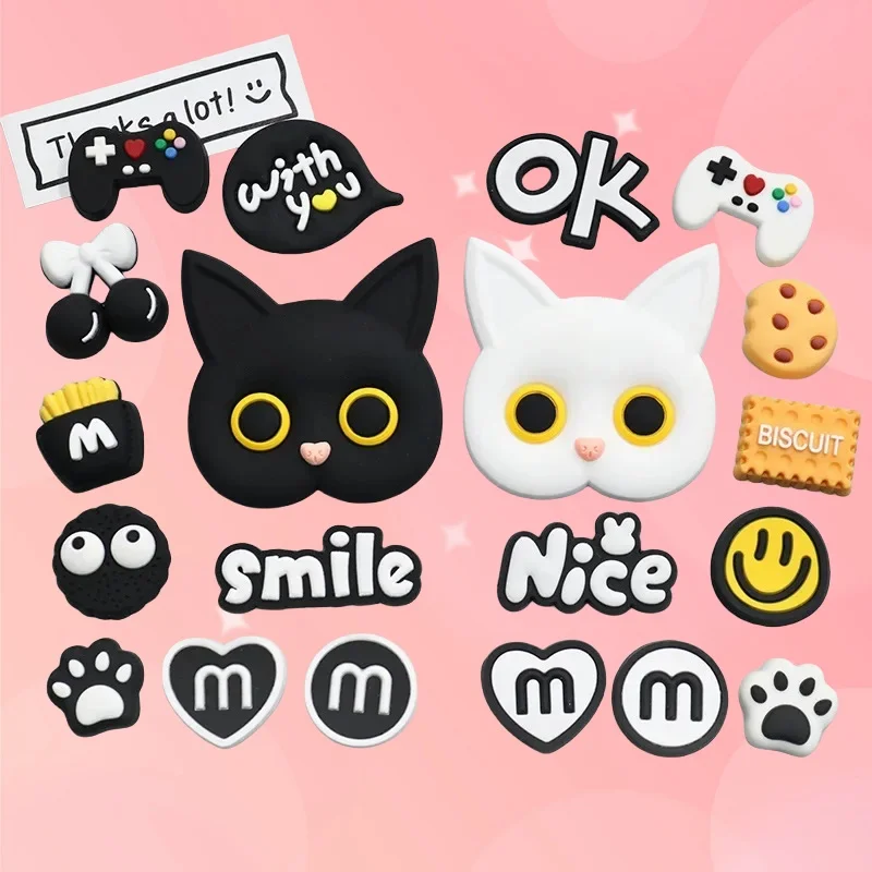 

3D Black And White Three-dimensional Cat Hole Shoe Buckle Patch Soft Rubber Accessories, Handmade DIY Shoe Accessories