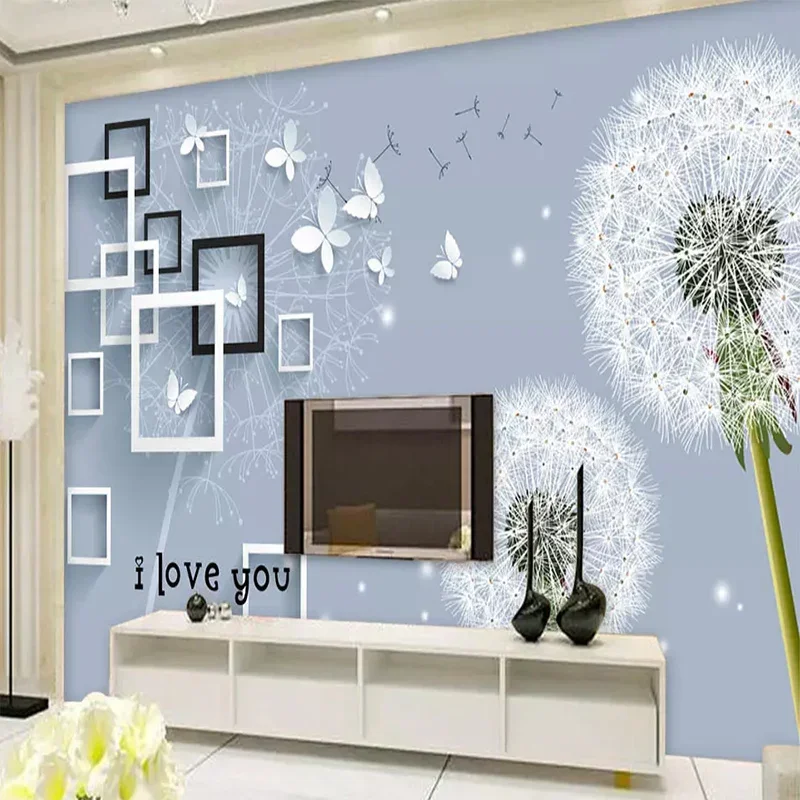 Customize Any Size Mural Modern Dandelion Butterfly 3D Wallpaper Living Room Bedroom Background Wall Decoration 3D Wall Cloth