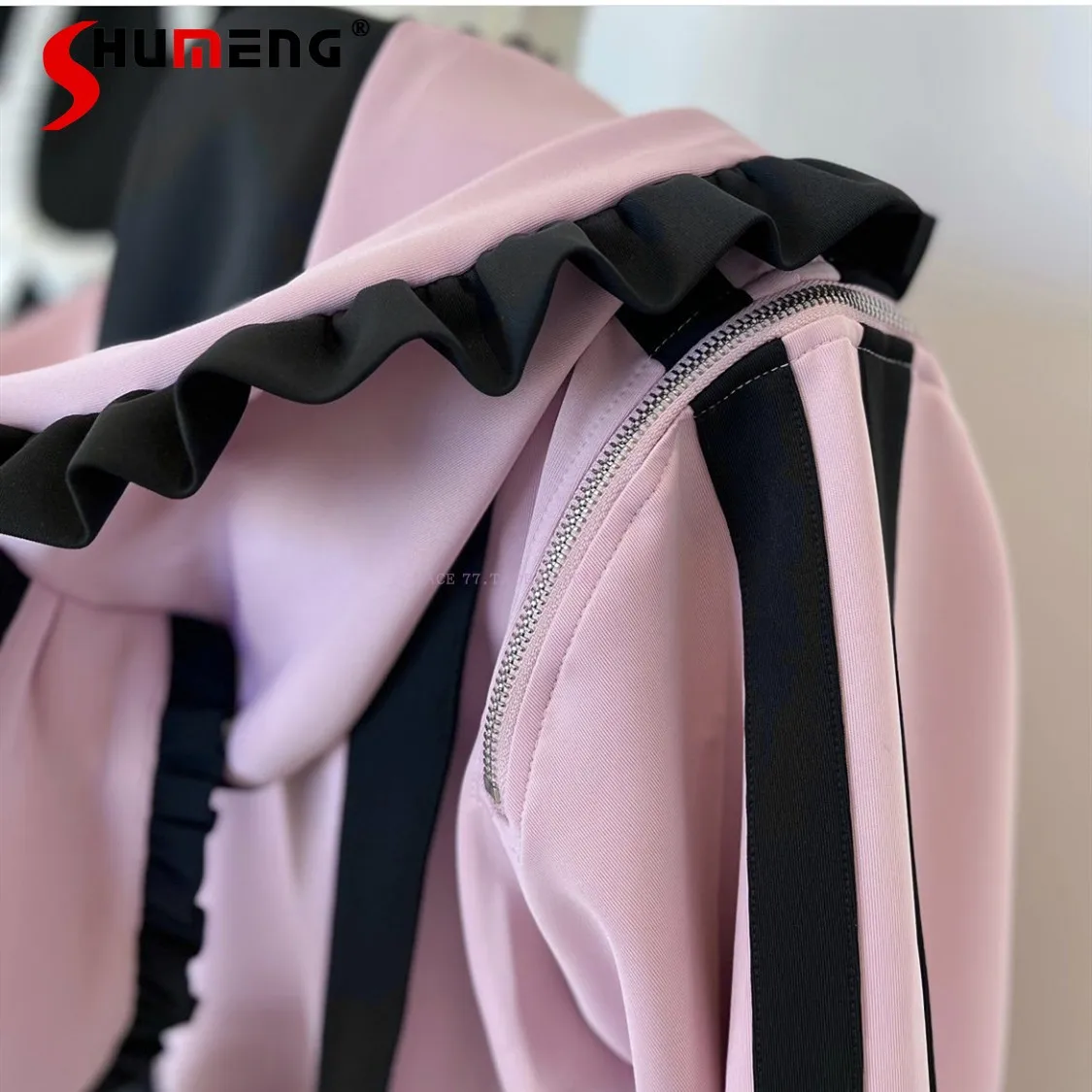 Japanese Mine Bunny Ears Hooded Zipper Jacket Women Harajuku Sweet Cool Off The Shoulder Love Ornament Mid-Length Coat Female