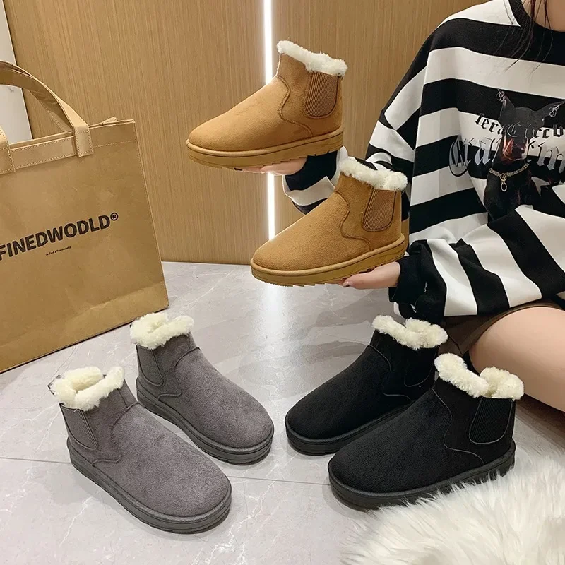 Mode große Schneeschuhe Frauen 2024 Winter neue koreanische Version einer dicken Sohle Slip-On kurze Baumwoll stiefel