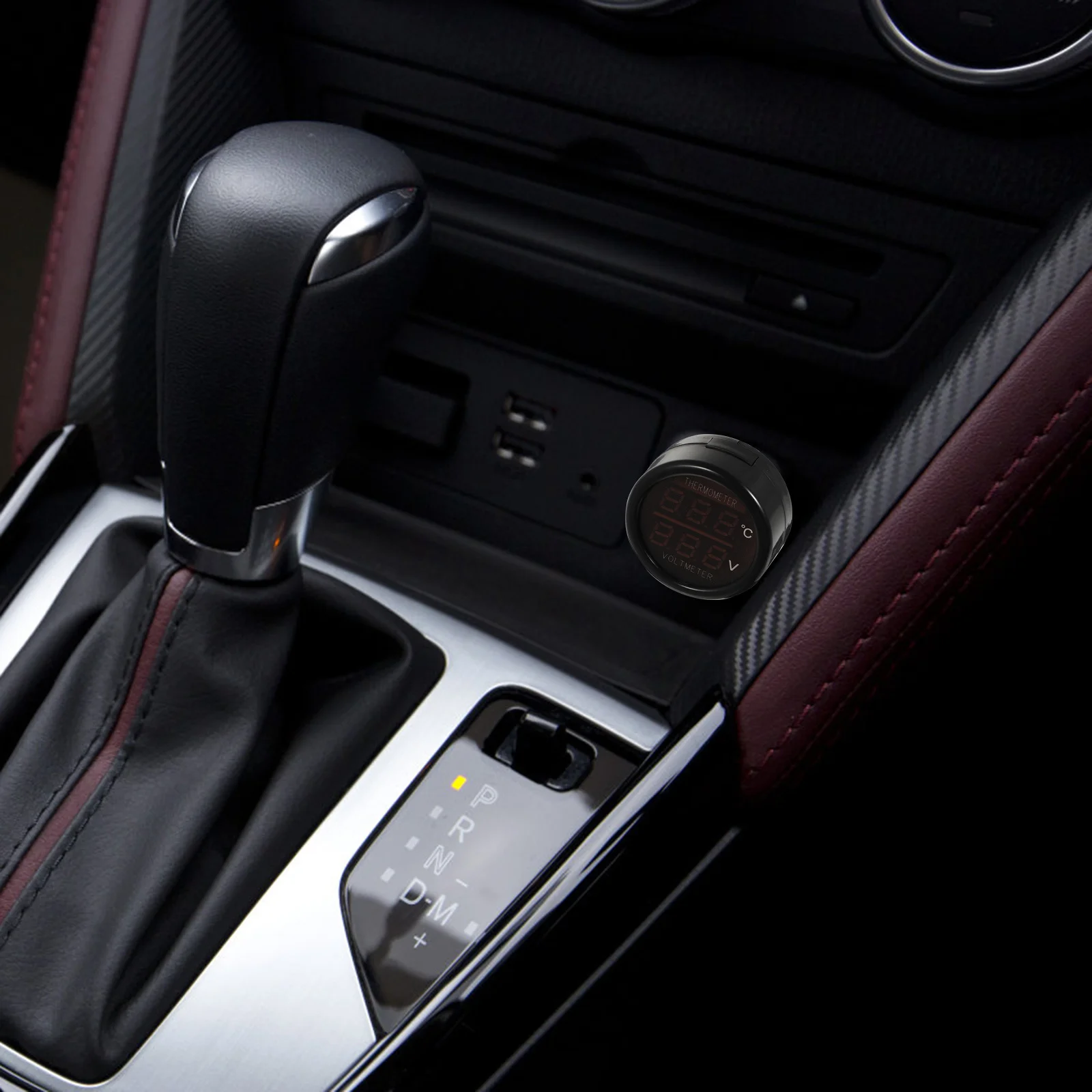 

2-in-1 Car Voltmeter Temperature Gauge Black Shell Blue Red LED Display Cigarette Lighter Plug Sensor -10 to 80 Celsius