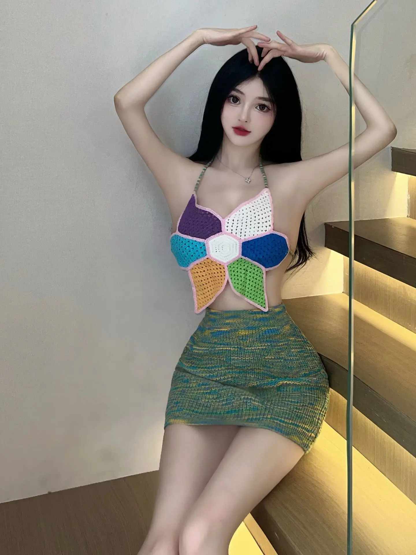 Girl Flower Tank Cute Mini Dress Cartoon Sexy Spicy Girl Flower Strap Slim Hip Short Dress Knit Fashion Women 2023 Tops 7E79