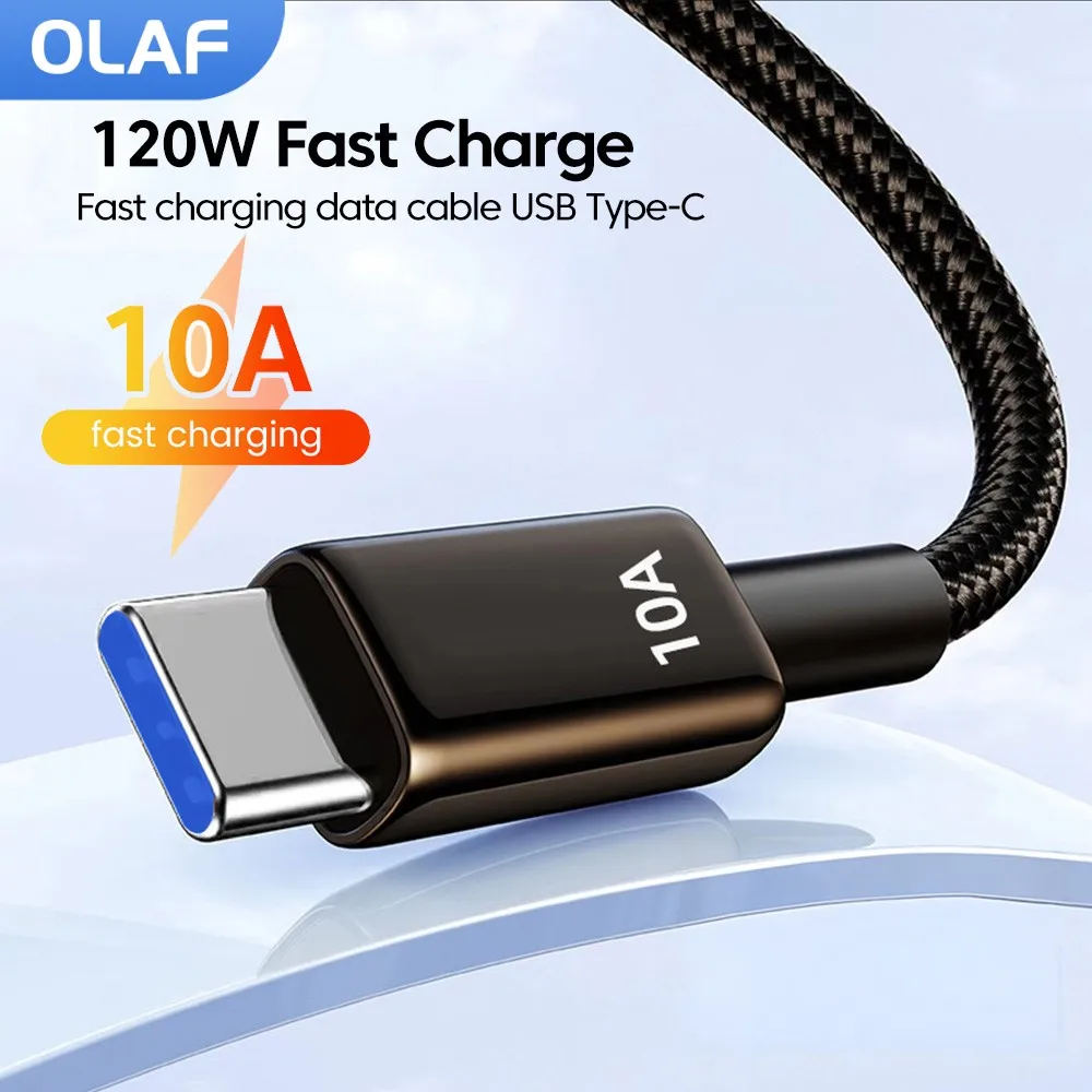 Olaf 120W 10A USB Type C Cable Fast Charging USB A To Type C Data Cable For Huawei Honor Xiaomi Type C USB C Braided Cable Wire