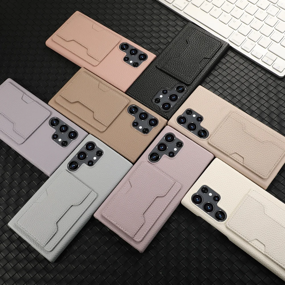 Side Slide Card Slot Leather Phone Case For Samsung Galaxy S26 S25 S24 S23 FE S22 Ultra S25 Edge Ultra Lightweight Hard Cover