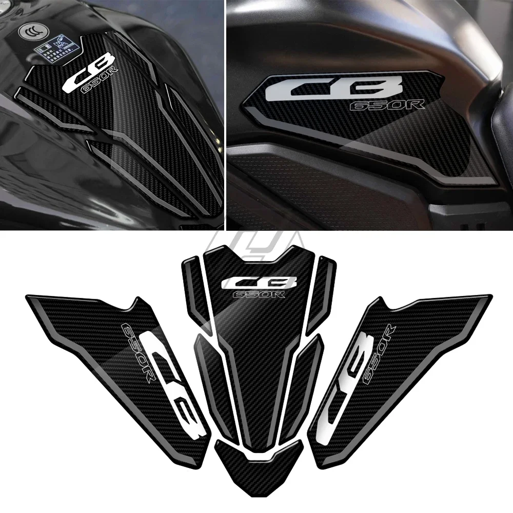 For Honda CB650R 2021-2022 3D Carbon-look Triple Yoke Defender Sticker Tank Pad Decals Motorcycle Decoration