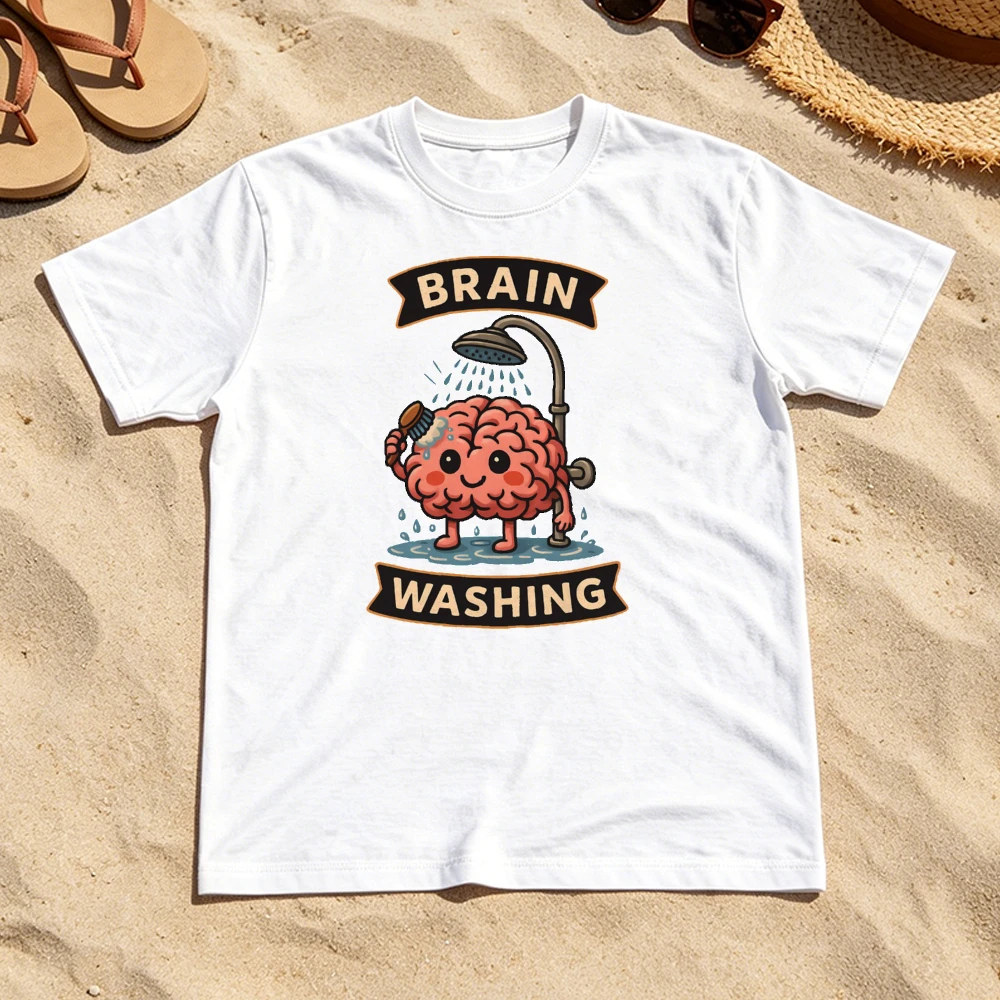 Brain Washing Shower Bath Graphic T Shirt Woman Self Care Mental Health Meme Tee Summer Casual Home Pajama Top