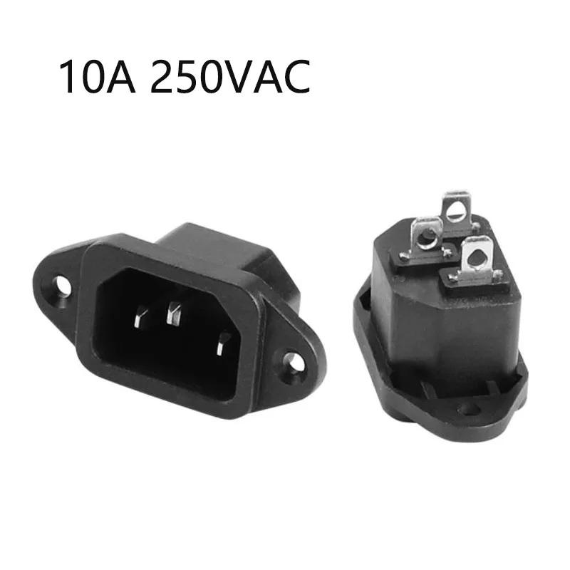 IEC 320 C14 Male Plug/Female Mount 10A 250VAC Panel Power Receptacle Connector 3-pin Screw Fixing/clip Fixing Receptacle 1pcs
