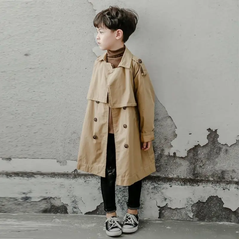 Boys Trench Coat Spring Autumn Long Padded Cotton Windbreaker Korean Style Kids Casual Outerwear 2026
