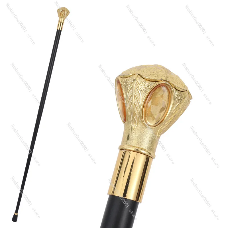 

Round Head Patterned Gemstone Alloy Cane Walking Stick Civilized Stick Silver Metal England Gentleman Cane Elderly Walking Stick