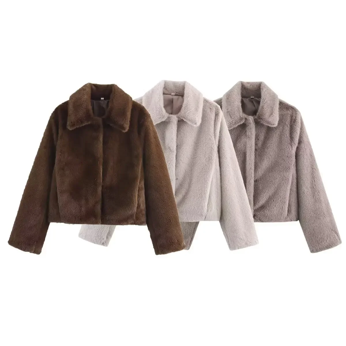 

Autumn Winter New Women Loose Lapel Button Embellished Brown Long Sleeved Jacket