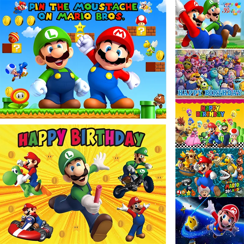 New Super Malos Bros Theme Birthday Backdrop for Children Happy Birthday Baby Shower Party Decor for Home Wall Banner Supplies