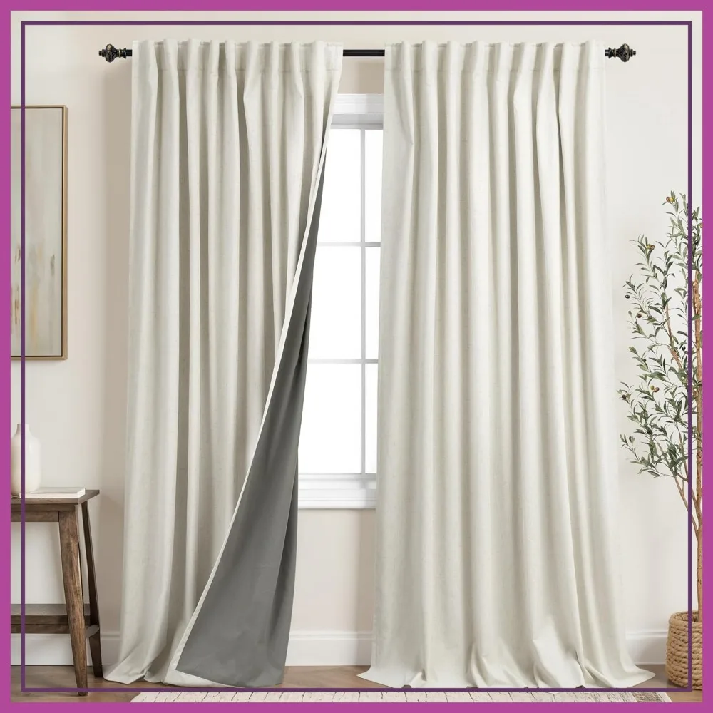 

Extra Wide 70 Inch Linen Soundproof Blackout Curtains for Summer, Noise Reducing Insulated Drapes for Bedroom 84 Inch Long, 2 Panels
