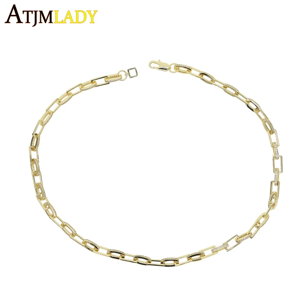 Classic 45cm Square Link Chain Necklace for Women Bling Iced Out Micro Pave Cz Women Modern Cable Chain Jewelry
