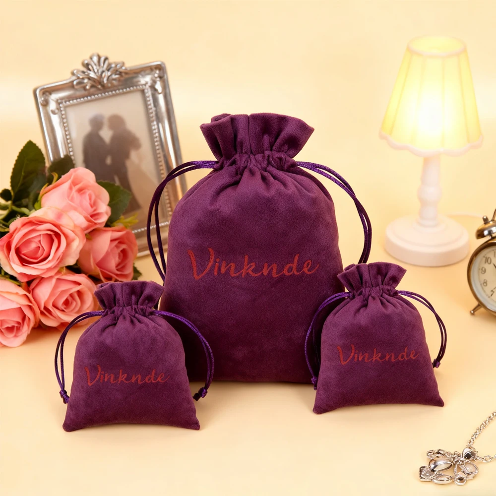 

50Pack Personalized Logo Packaging Velvet Pouch for Wedding Favor Gift Bags Candy Jewelry Perfume Eyeshadow Rope Drawstring Sack