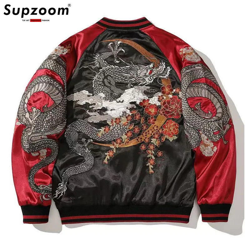 Supzoom 2024 New Arrival Top Fashion Zipper Splicing Loose Chinese Style Embroidery Dragons Coats Baseball Jackets Mens